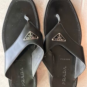 Prada black leather Thong sandals